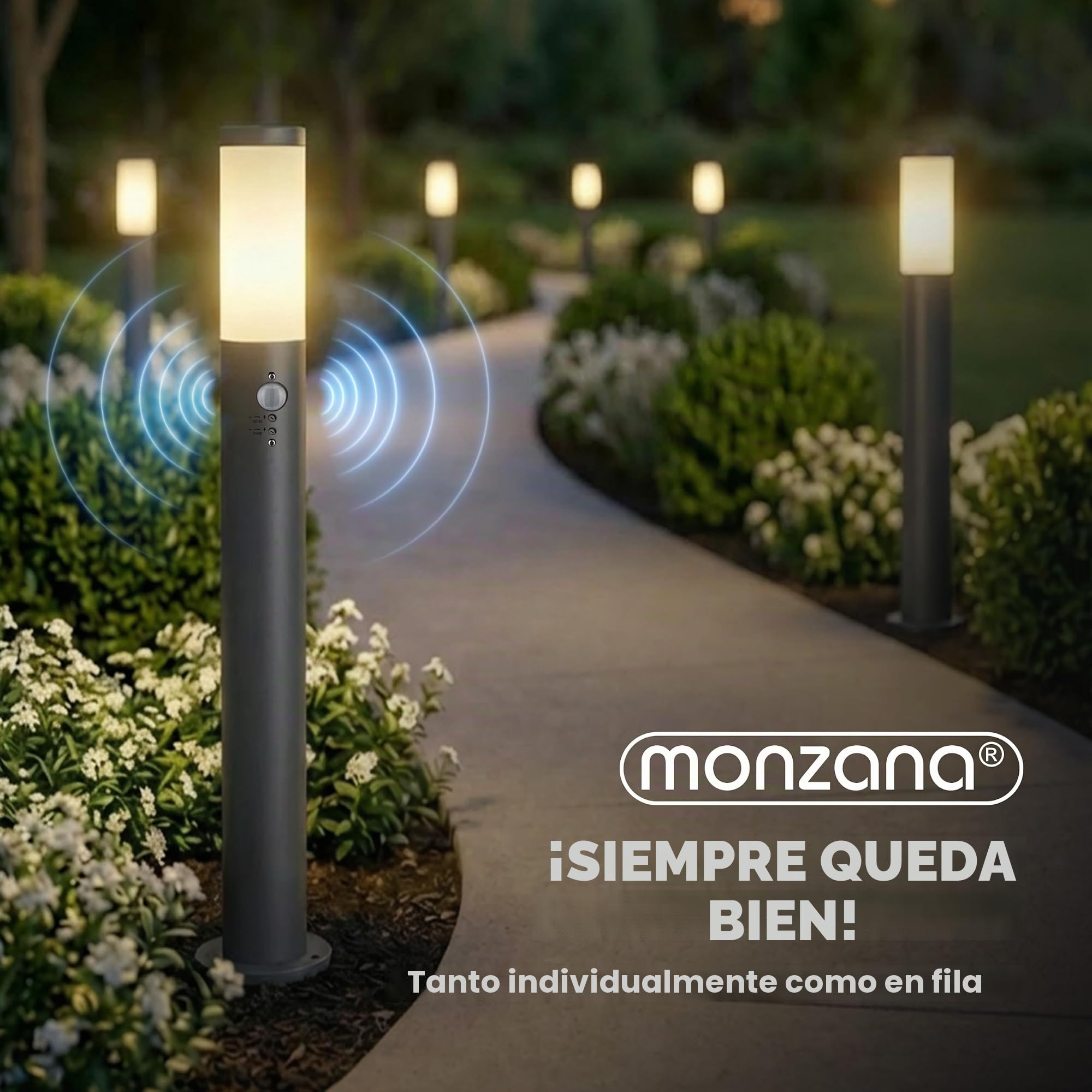 Monzana Lámpara de Jardín Poste de Luz Iluminación Exterior Sensor de Movimiento 100cm Acero Inoxidable Antracita