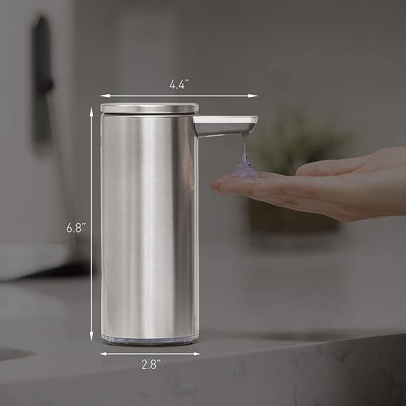 simplehuman 9 oz. Touch-Free Rechargeable Sensor Liquid Soap Pump Dispenser, Brushed Stainless Steel