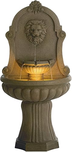 Miniatura 7 de Royal Savanna Lion - Fuente de suelo italiana grande de 58 pulgadas de alto, decoración italiana para interiores y exteriores, piedra sintética con