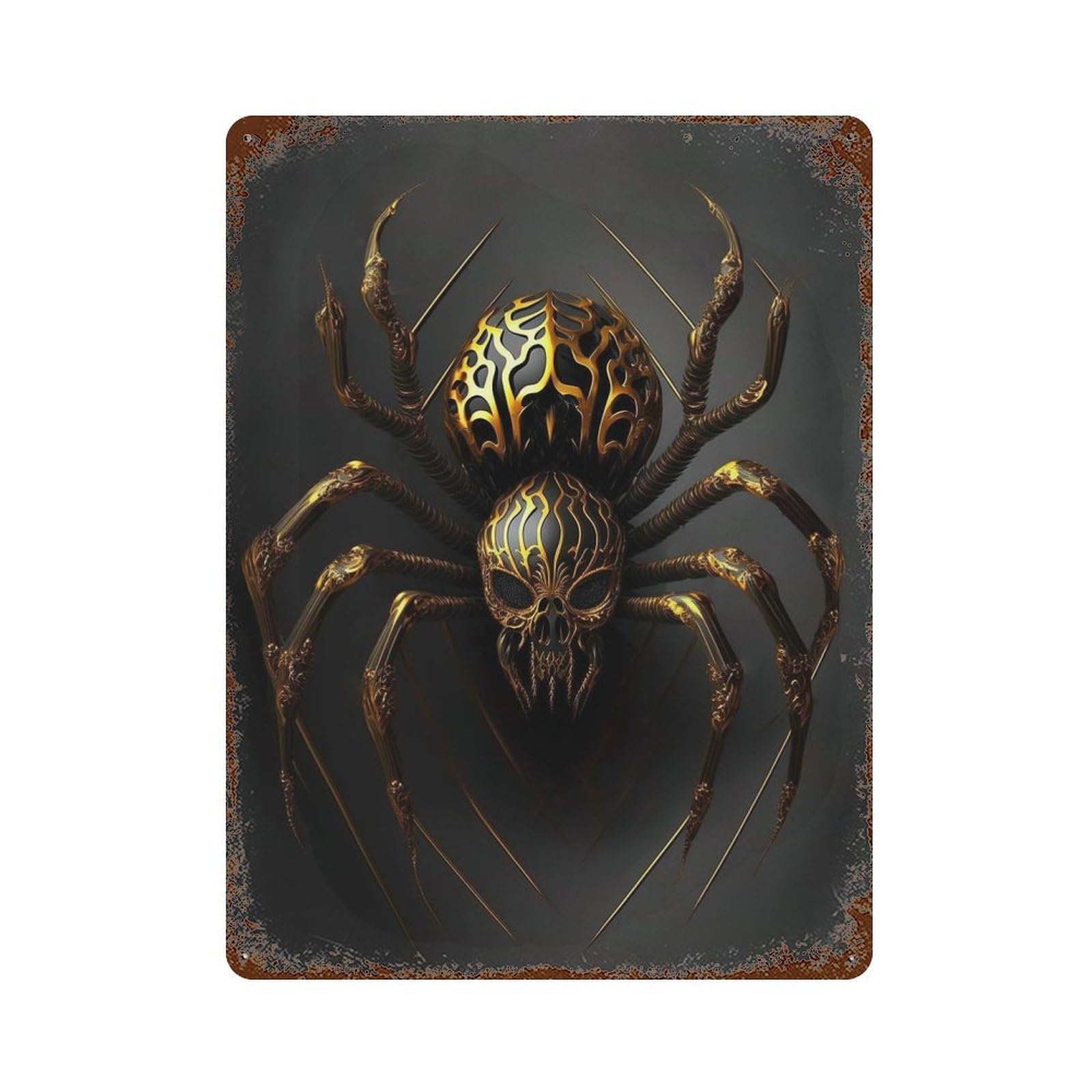 Black And Gold Spider Decorative Tin Sign 15.7"x11.8", Shabby Chic Decor for Garage, Pub Or Kitchen