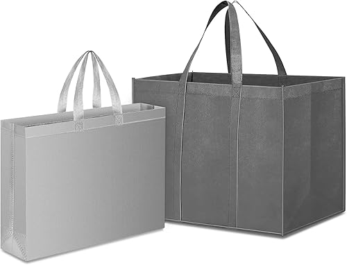 Buyongwant Bolsas de comestibles reutilizables grandes y pequeñas, plegable, con asa larga, paquete de 2 (gris)