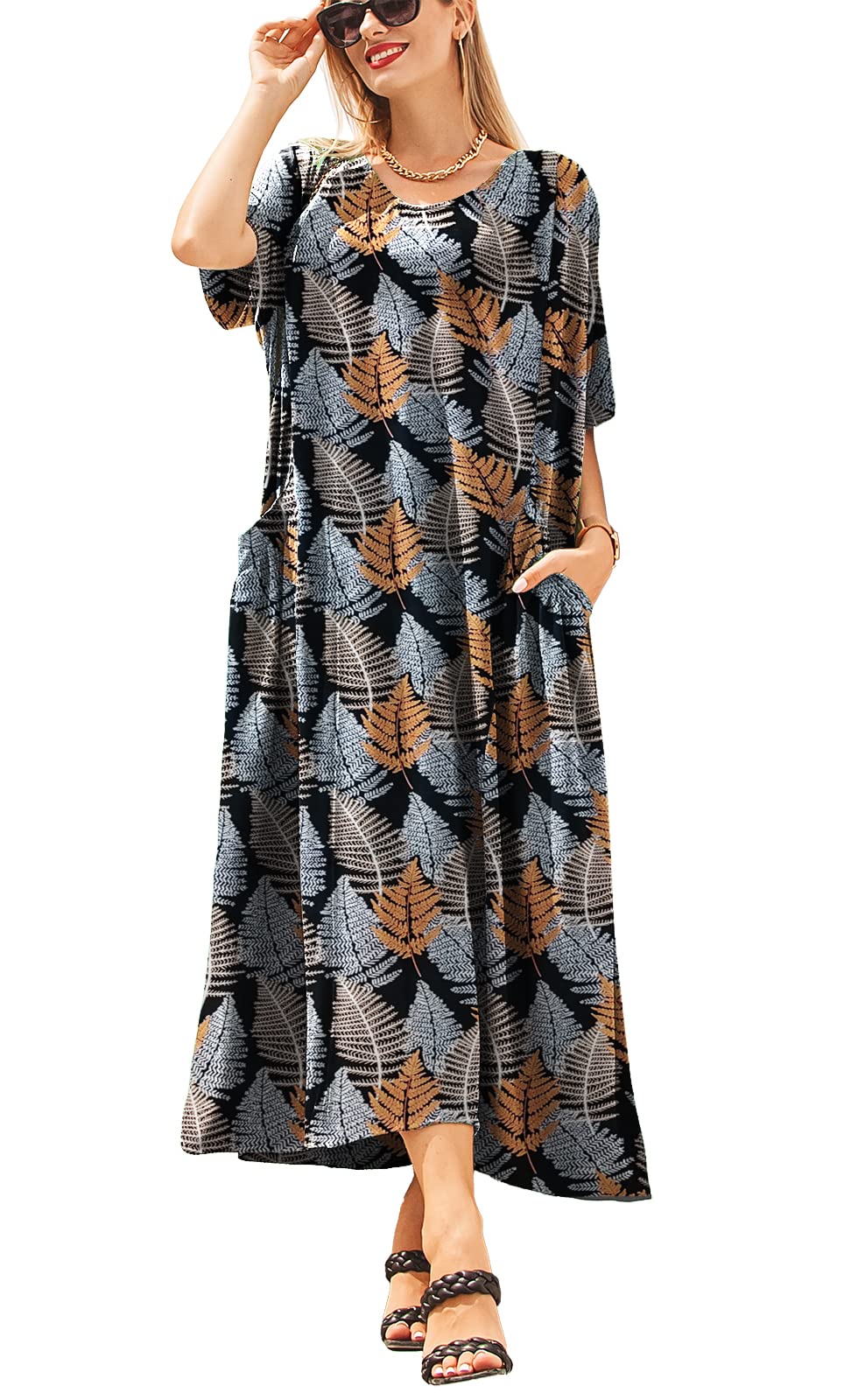 Ann DarlingKaftan Dresses for Women Summer Loose Bohemian Beach Dresses with Pockets