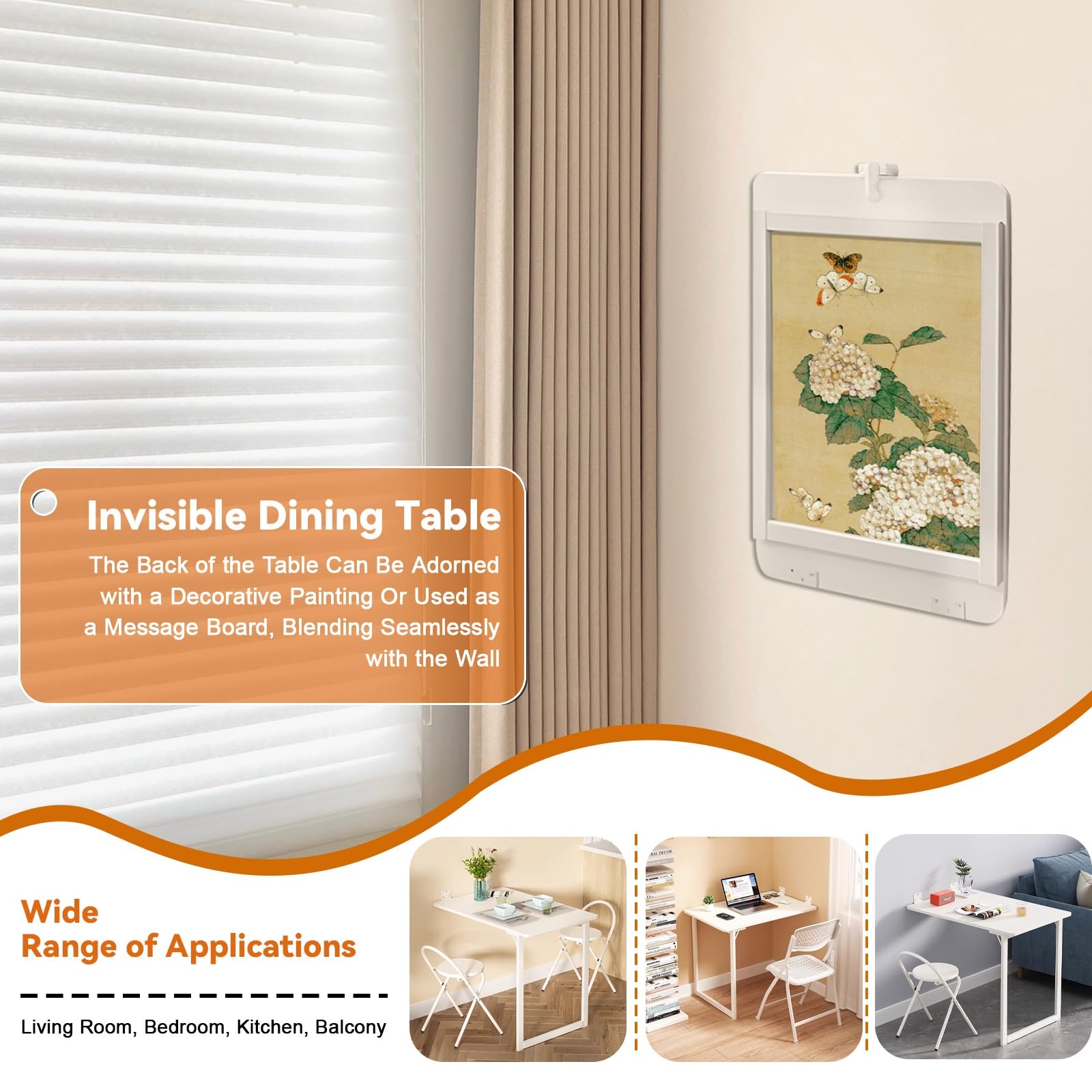 Blanche Table De Balcon 90×60cm Table Escamotable Murale Rabattable Fixés Au Mur Table à Manger Murale, Idéal pour Table De Cuisine Table Salon Petites Pièces