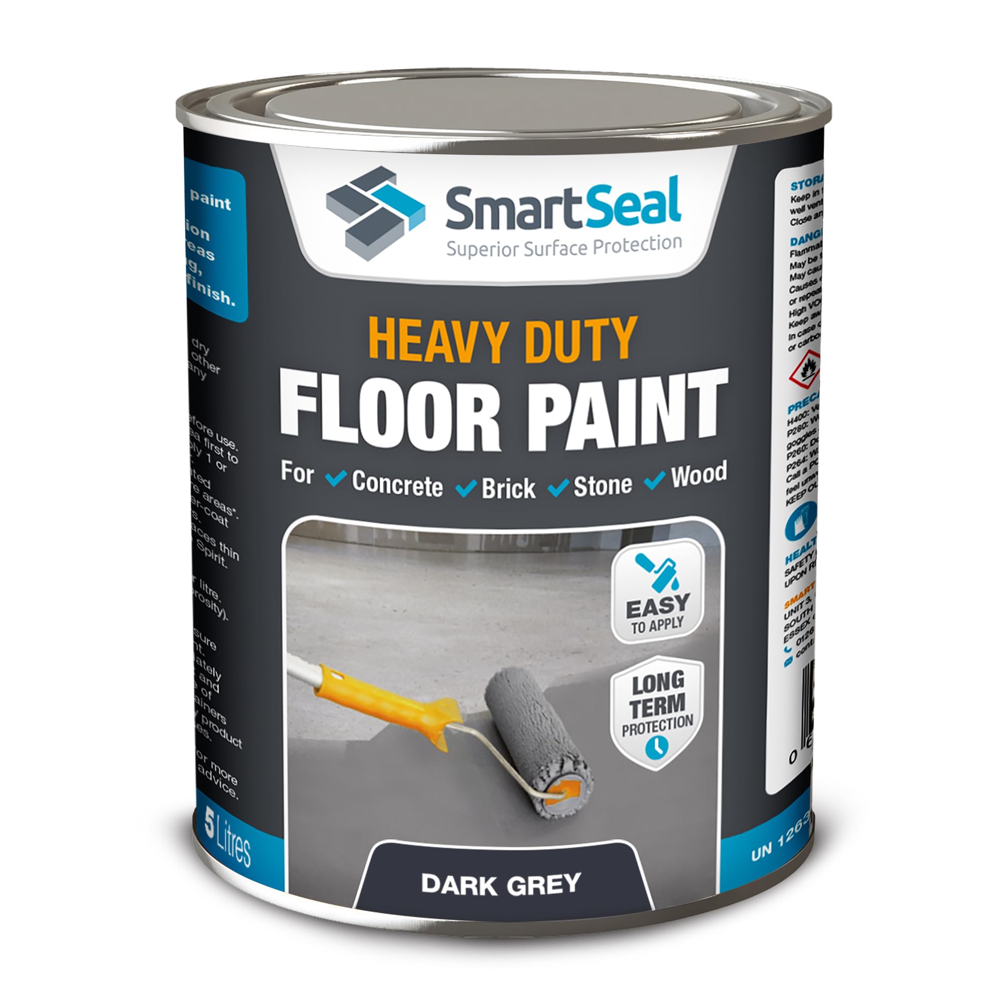 SmartSeal Heavy Duty Floor Paint - Dark Grey, 5L - Hard-Wearing Garage Floor Paint with Anti-Slip Mid-Sheen Finish – also Ideal for Decking, Warehouse flooring, Brick, Concrete, Stone & Wood
