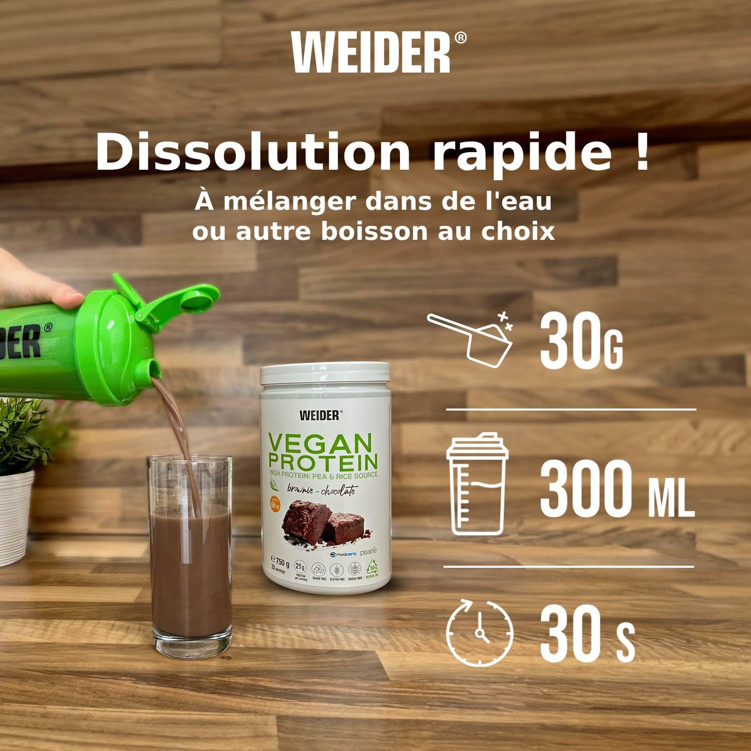 Weider Vegan Protein PACK DUO (2x300g) Goût Vanille et Chocolat. Protéines 100% Vegetal d'Isolat Pois & Riz. Avec Vitamine B12 & Stevia. Sans Gluten, Sans Sucre. Emballage 50% Recyclé, 100% Recyclable