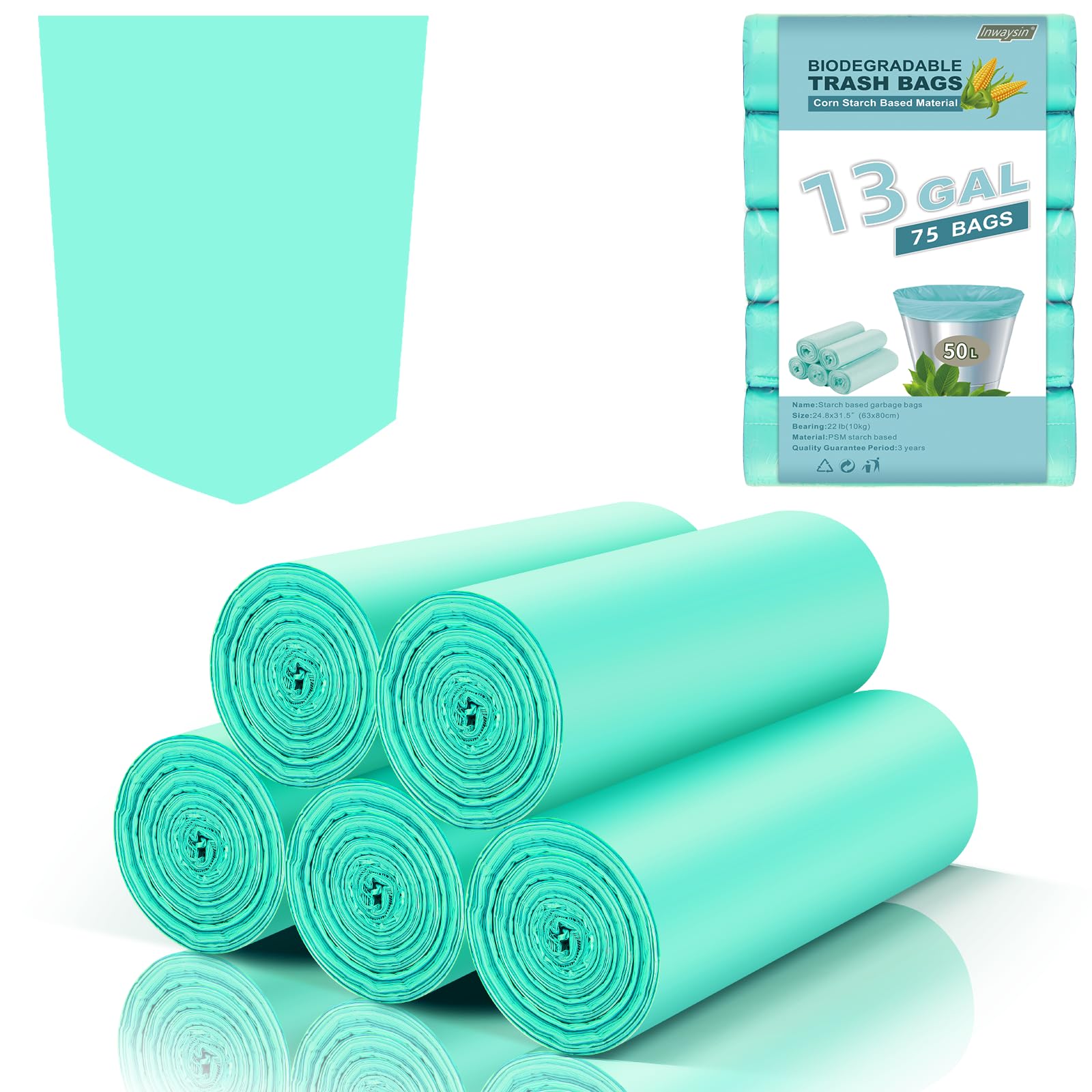 Inwaysin Biodegradable Trash Bags 13 Gallon