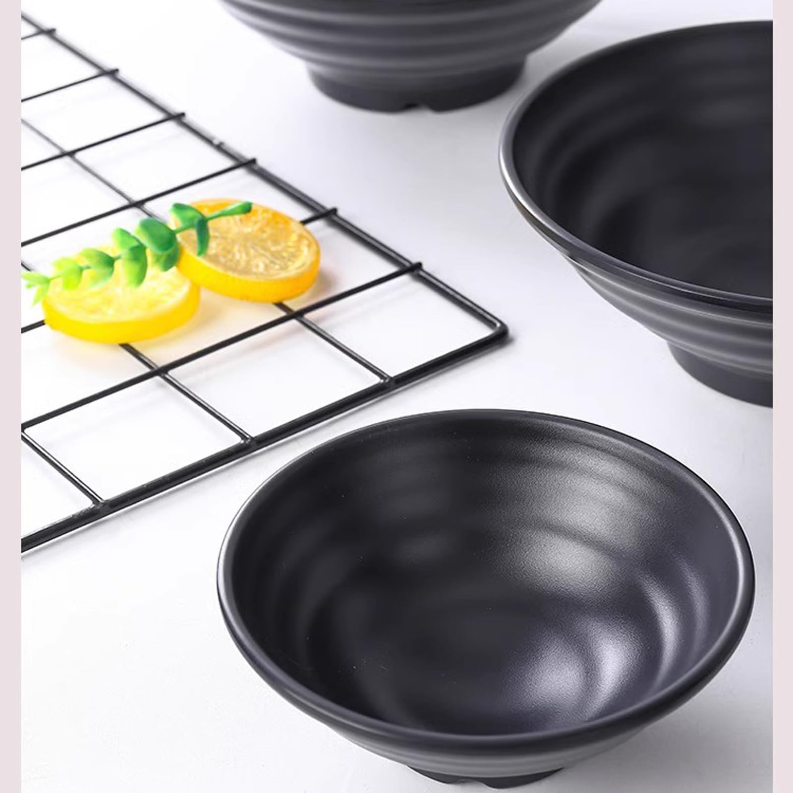 Bol de céréales Bol de vaisselle, bol à soupe en plastique, grand bol, bol spécial for nouilles, bol à surface givrée noire Bols à soupe pour la cuisine(12inch)