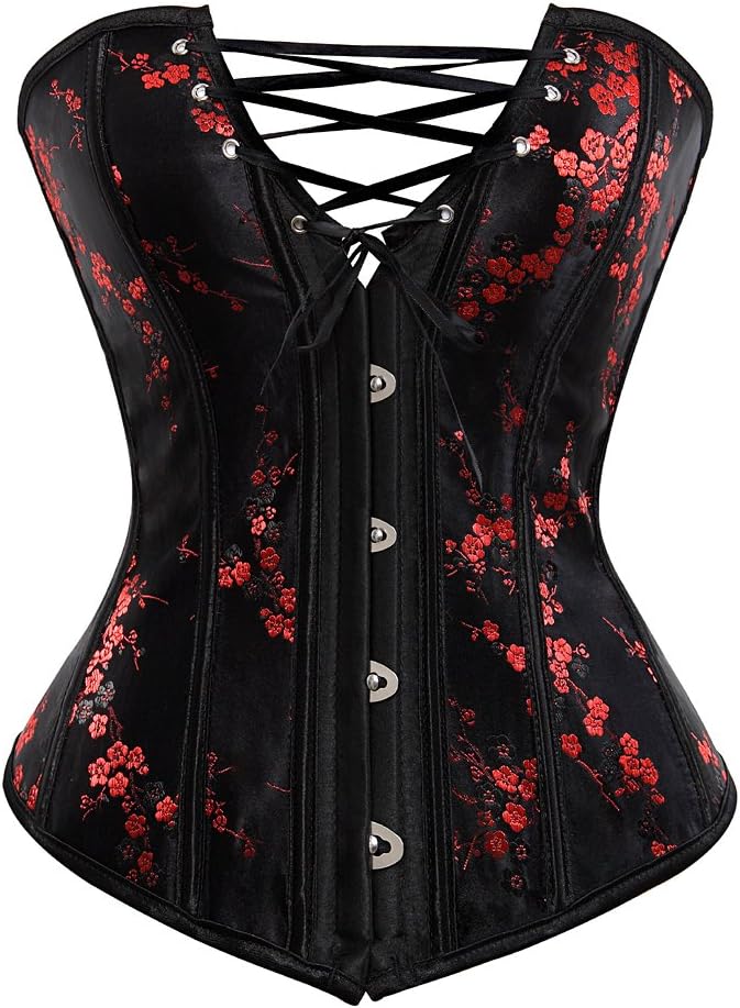 GrebrafanWomen's Plus Size Bridal Lingerie Lace up Satin Boned Corsets Top Shapewear