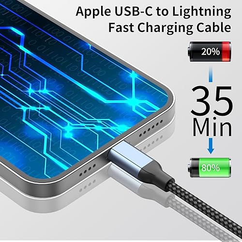 Miniatura 3 de Cable USB C a Lightning de 6 pulgadas, paquete de 3 certificado MFi 0.5 pies tipo C a iPhone, cable de carga rápida trenzado USBC de nailon para