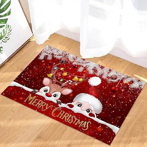 Miniatura 4 de Tapete de entrada de Papá Noel con alce de Navidad, tapete personalizado, bola roja, árbol de Navidad, tapete de bienvenida, tapete de entrada