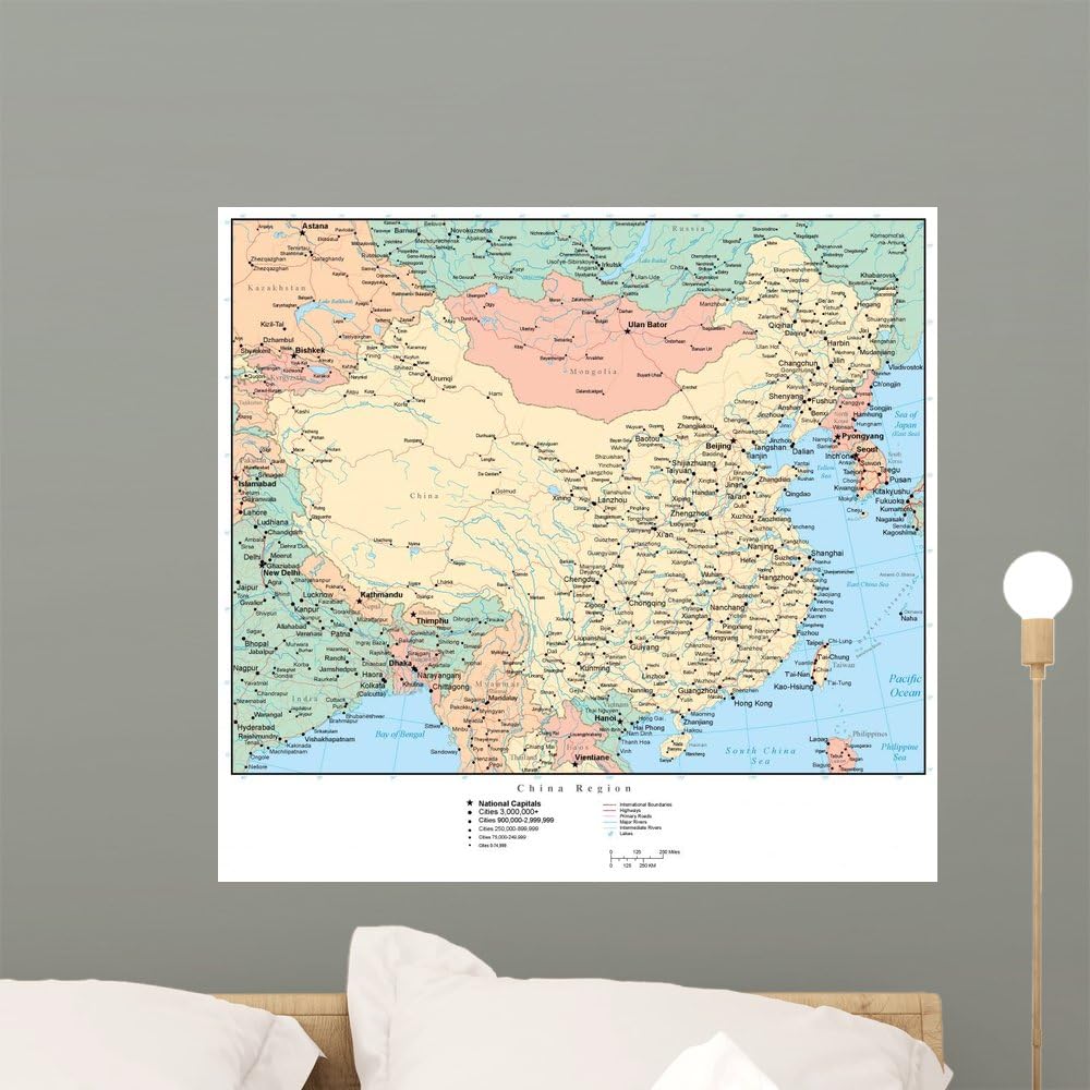 Wallmonkeys Map of China Wall Decal, 24" W x 23" H - Medium