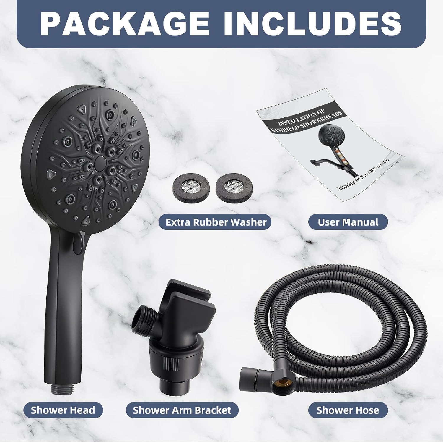 Cobbe 8 Spray Mode Handheld Shower Head with Filter High Pressure 5.11" Set, and Hard Water Filter Shower Head, Matte Black