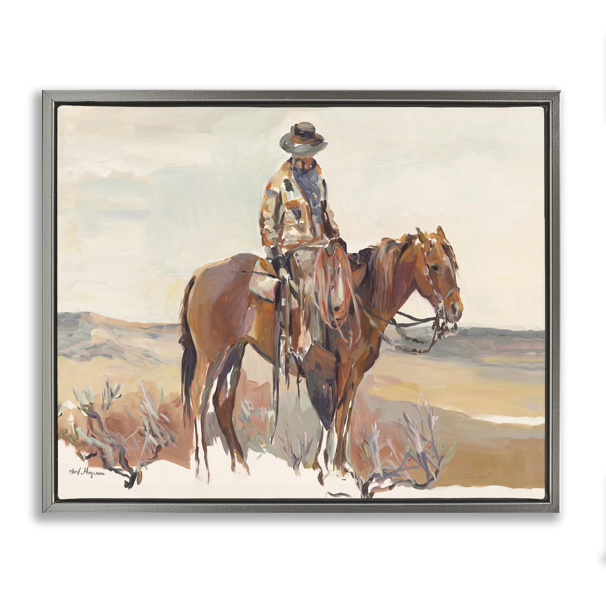 Stupell Industries 'Western Cowboy Fields', Floating Frame Canvas Art, Gray, 21 x 17 Inches, Easy to Hang and Sturdy, Made in USA, by Marilyn Hageman