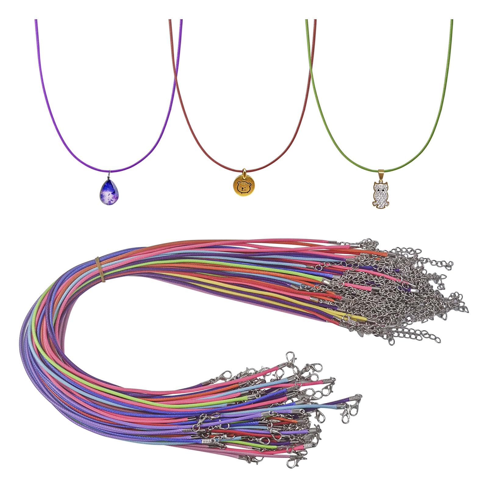 Hevysuo Multicolor 40 Pcs Waxed Cotton Cord With Clasp,Multi Colored Waxeds Necklace Cords With Clasp,2Mm Waxed Necklace Cord For Charms Pendants,Diy Bracelet Necklaces,Jewelry Making Supplies