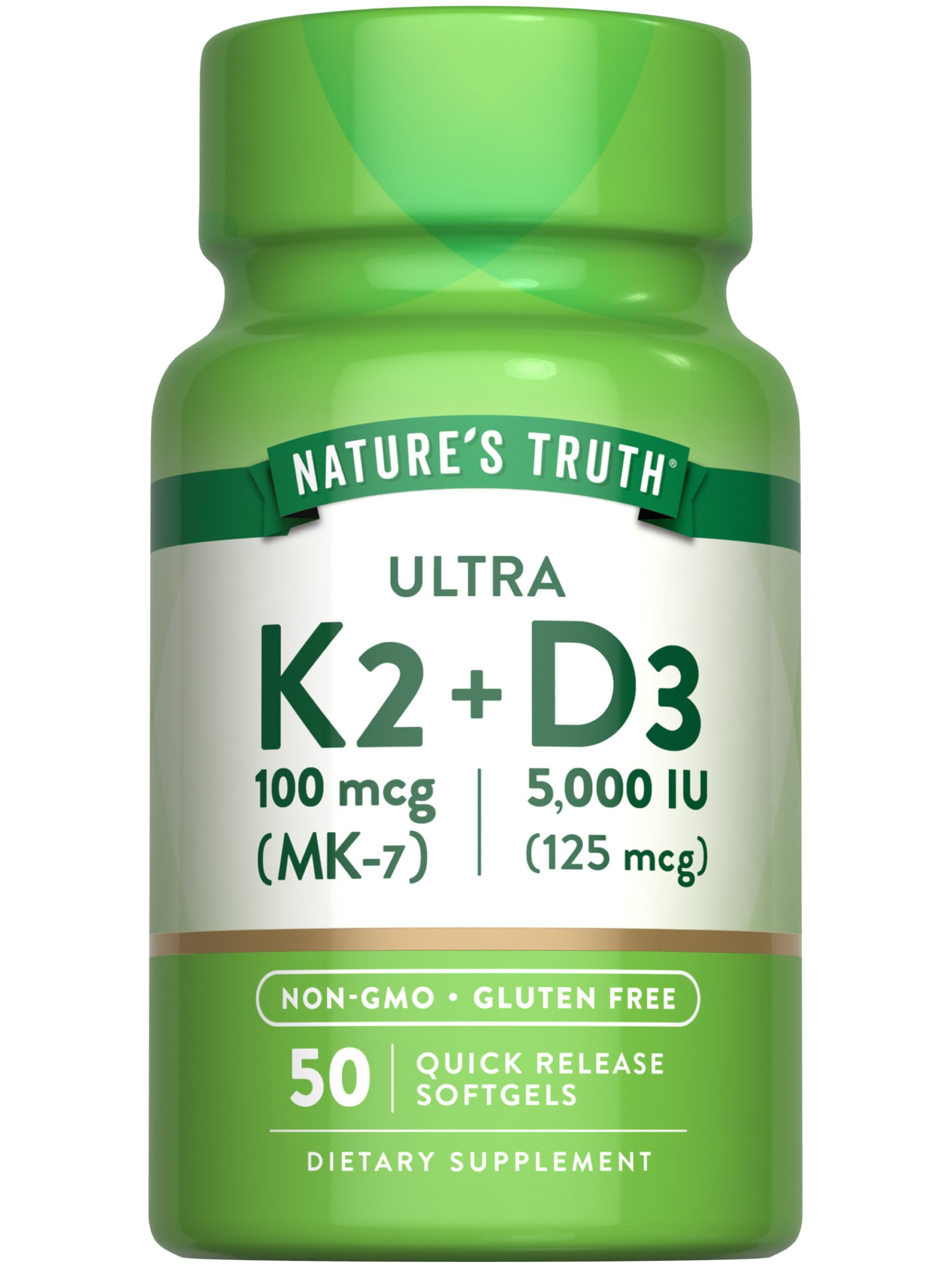 nature39s truth vitamin k2 mk7 complex  100 mcg  50 softgels  with d3  non-gmo amp gluten free supplement