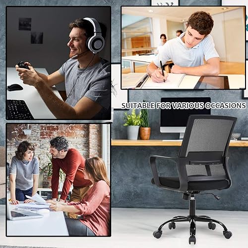 Miniatura 7 de BestOffice Silla giratoria para computadora, soporte lumbar ejecutivo, silla de malla, taburete ajustable para mujeres y hombres (negro) Negro
