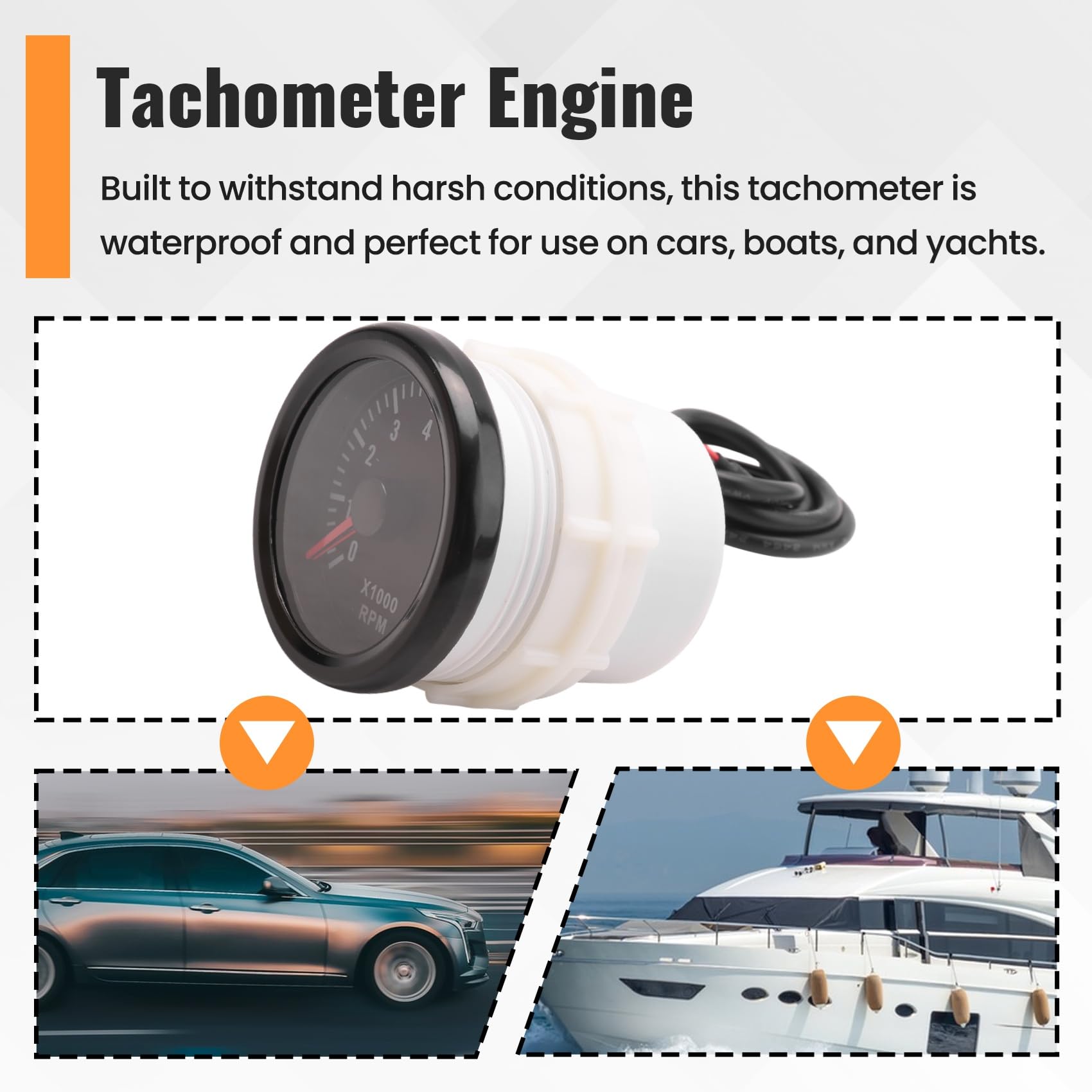 52MM Tachymètre Électrique 0-8000 RPM 2" Compteur de Tours/Minute pour Moteur à Essence 2 3 4 5 6 8 Cylindres Voiture Bateau Yacht