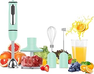 Immersion Hand Blender, ISILER 5-in-1 500-Watt Multi-Purpose Stick Blender with 860ml Food Chopper, 600ml Container, Milk Frother, Egg Whisk, 8-Speed for Puree Infant Food Smoothies Soups