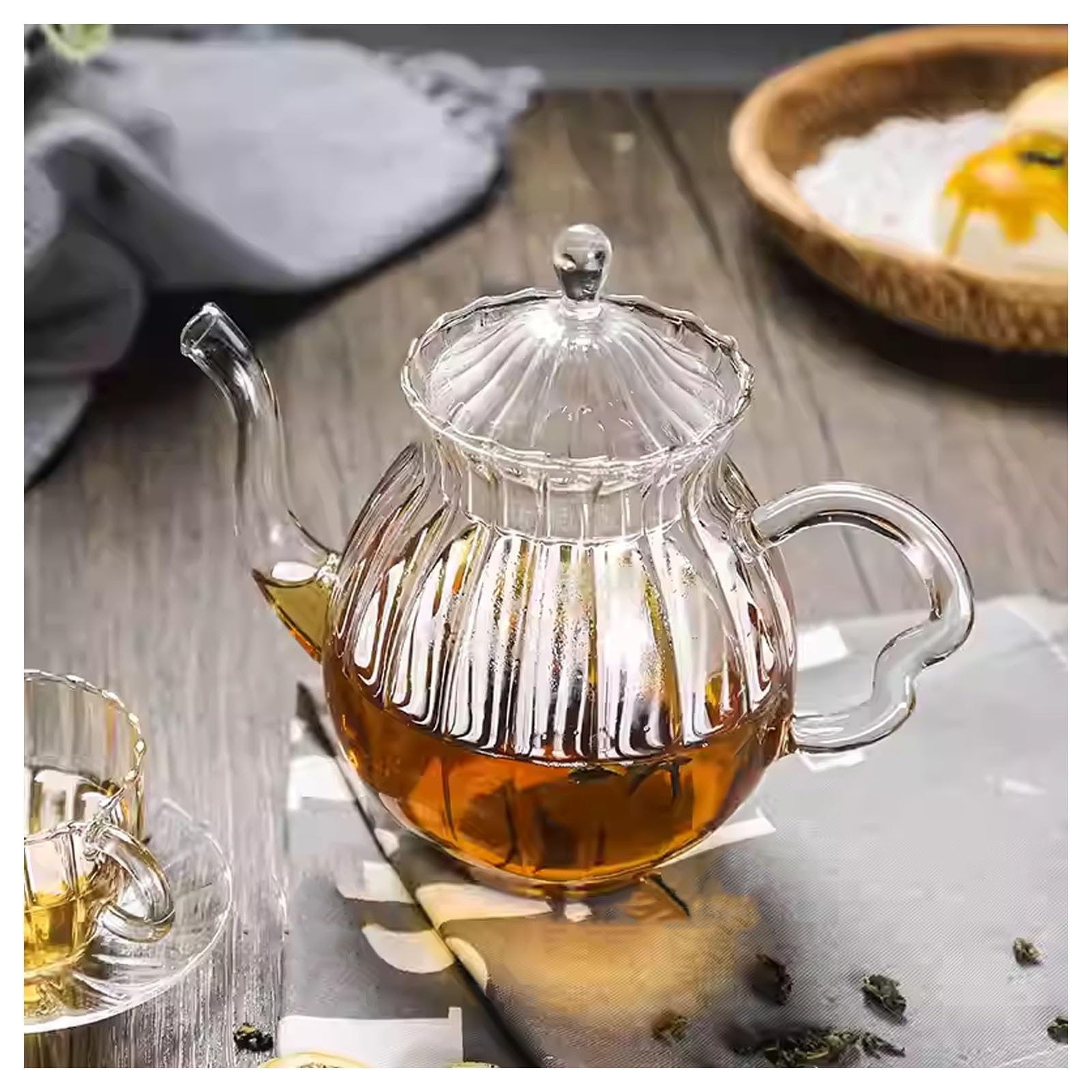 Wasserkaraffe aus Glas, Vintage-Teekanne mit Deckel, hitzebeständiger Krug für Tee, Saft, Kaffee, Milch – 750 ml Kühlschrank-Getränkebehälter