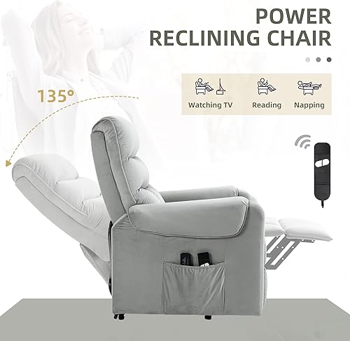 Miniatura 5 de HOMCOM Silla elevadora eléctrica, silla reclinable tapizada de terciopelo para personas mayores con masaje de vibración, control remoto, bolsillos
