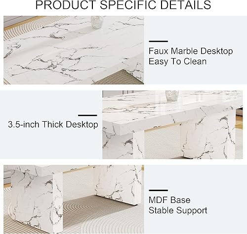 Miniatura 5 de gopop Juego de mesa de comedor de 11 piezas, juego de mesa de comedor de mármol de 79 pulgadas para 10, tablero y base de mesa de comedor MDF con