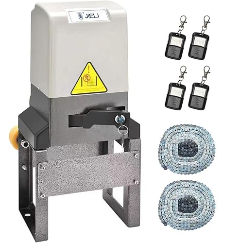JIELI 1800lb Heavy Duty Automatic Sliding Gate Opener with Four Remote Controls,Chain Drive Motor for Driveway Rolling Gate up to 40 Feet,Sliding Gate Opener Hardware Security System Kit