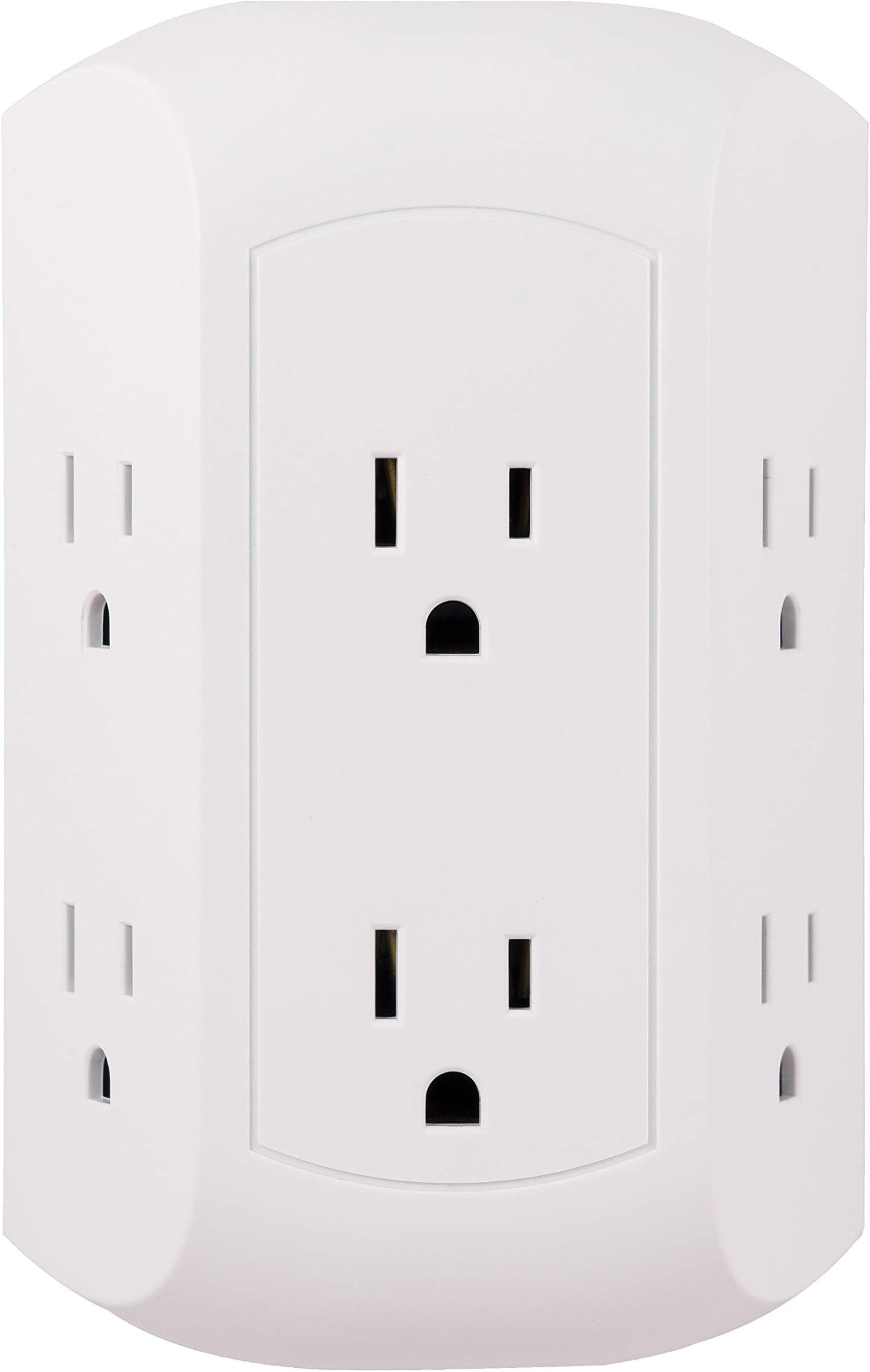 Pro 6-Outlet Extender, Surge Protector, Spaced Wall Tap, Side-Access | 3-Prong Power Strip, Charging Station, 560 Joules, UL Listed, White, 43648