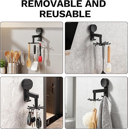 Miniatura 3 de Ganchos de ventosa  Organizador de montaje en pared giratorio de 360, ganchos sin adhesivo sin daños para paredes, cocina, baño, soporte para
