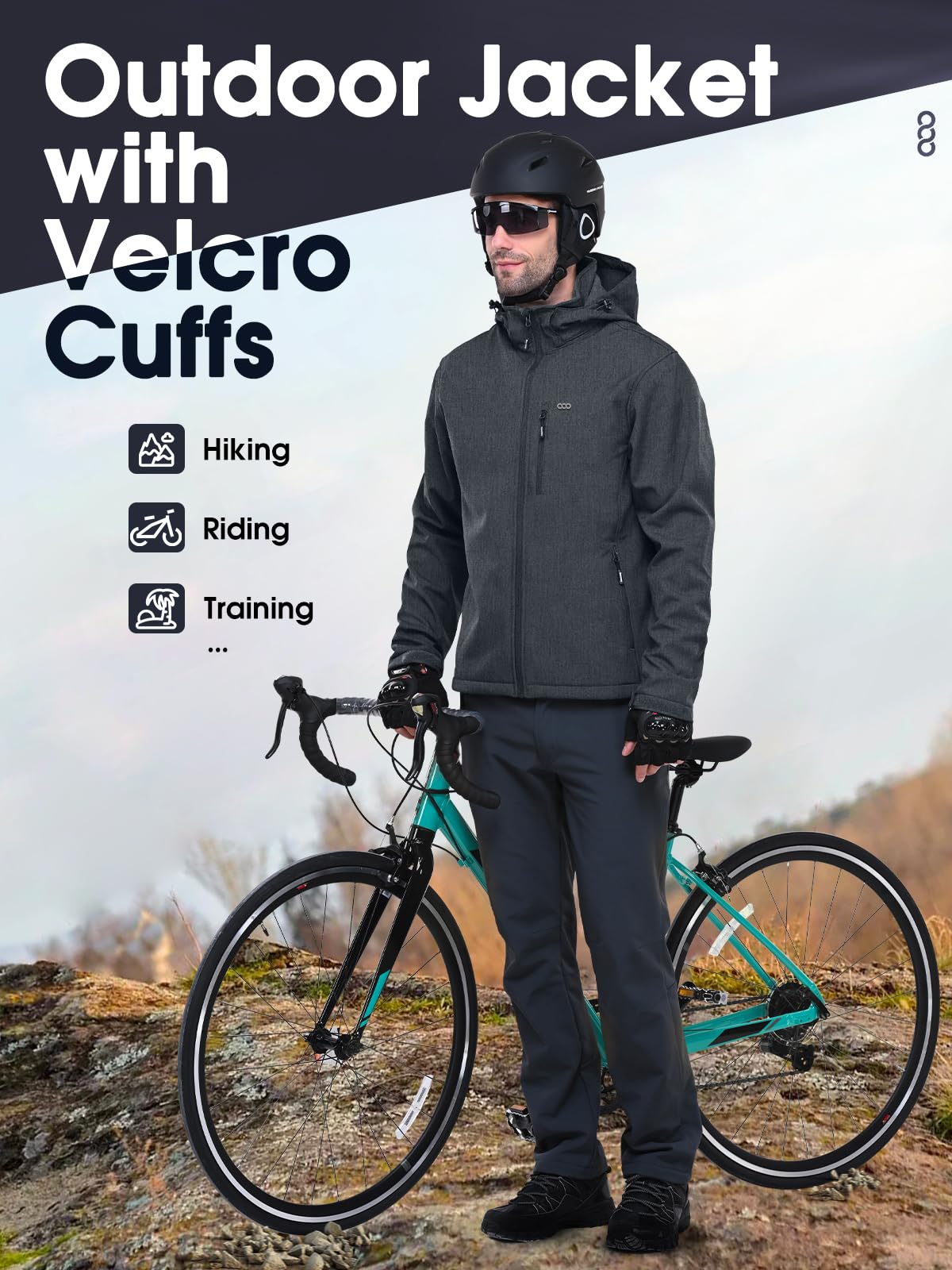 33,000ft Giacca softshell da uomo, impermeabile, antivento, in pile caldo, foderata, antivento, funzionale, per escursioni, bicicletta, campeggio