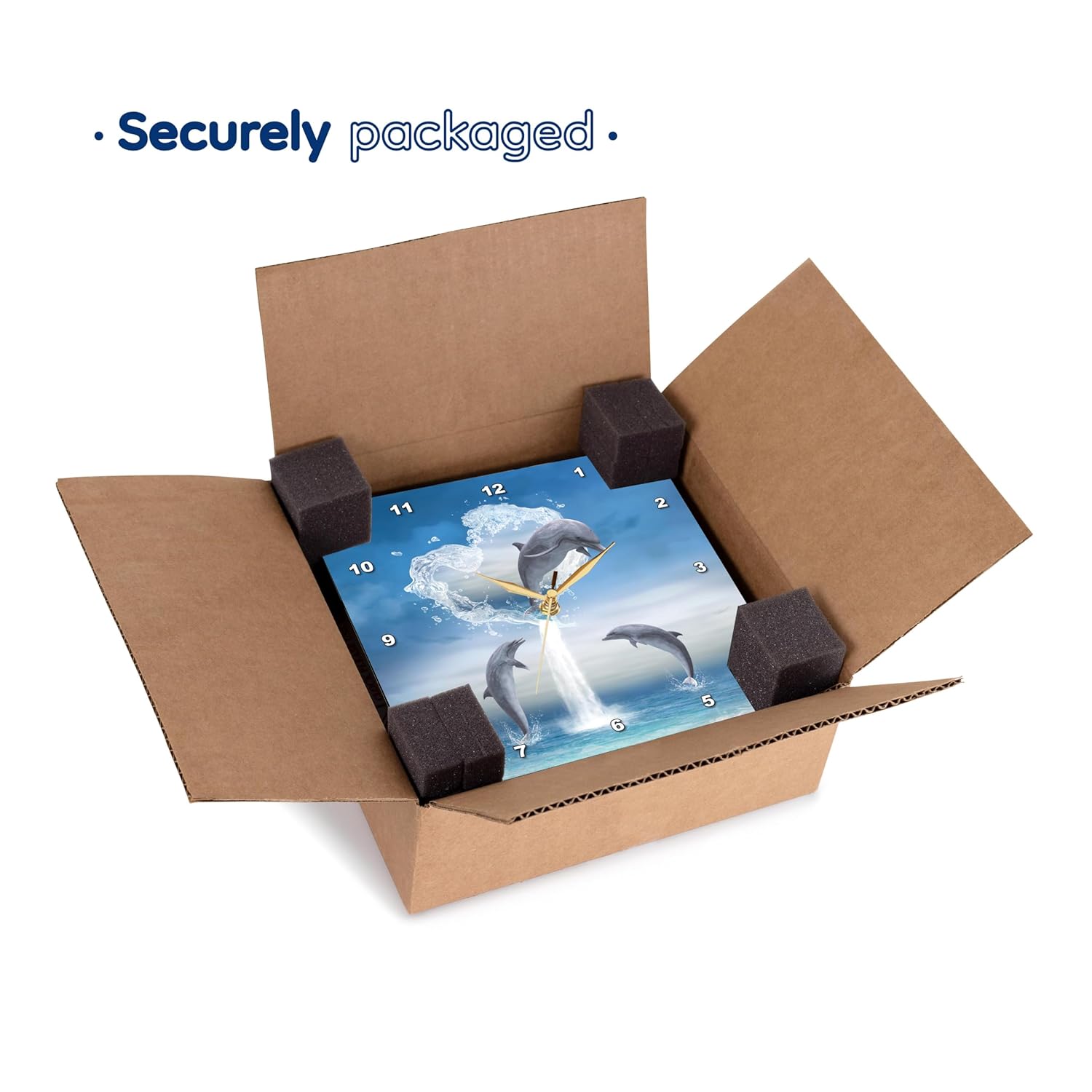 3dRose Wall Clock Silent - 10 inch - A Dolphin Jumps Out of a Water Heart into The Ocean - Simone Gatterwe Designs Sea Life