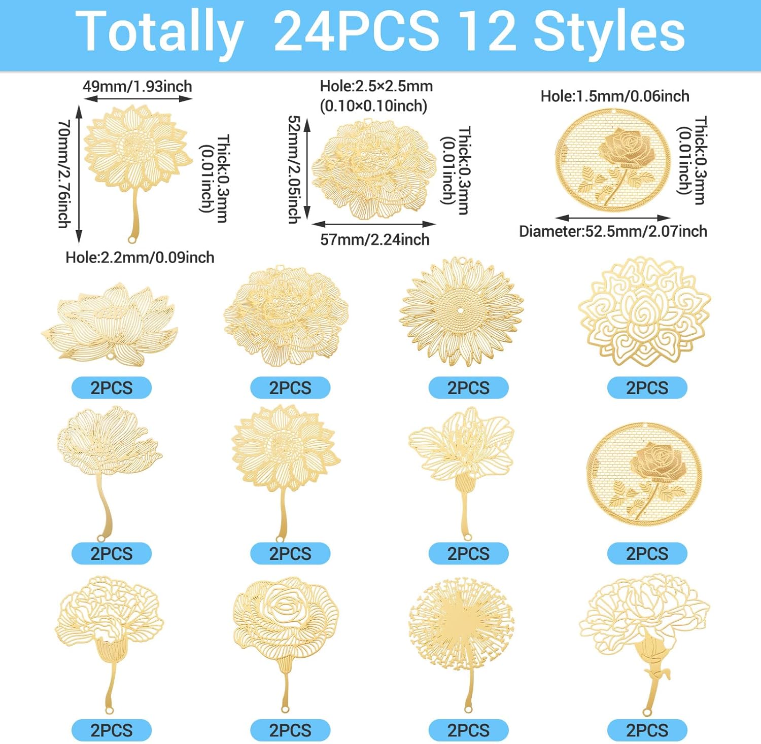 Golden Filigree Flower Leaf Animals Insect Charms 18K Gold Plated Brass Leaf Pendants Metal Thin Charms Etched Metal Embellishments for Jewelry Making Earring Necklace Scrapbooking Gifts - Image 7