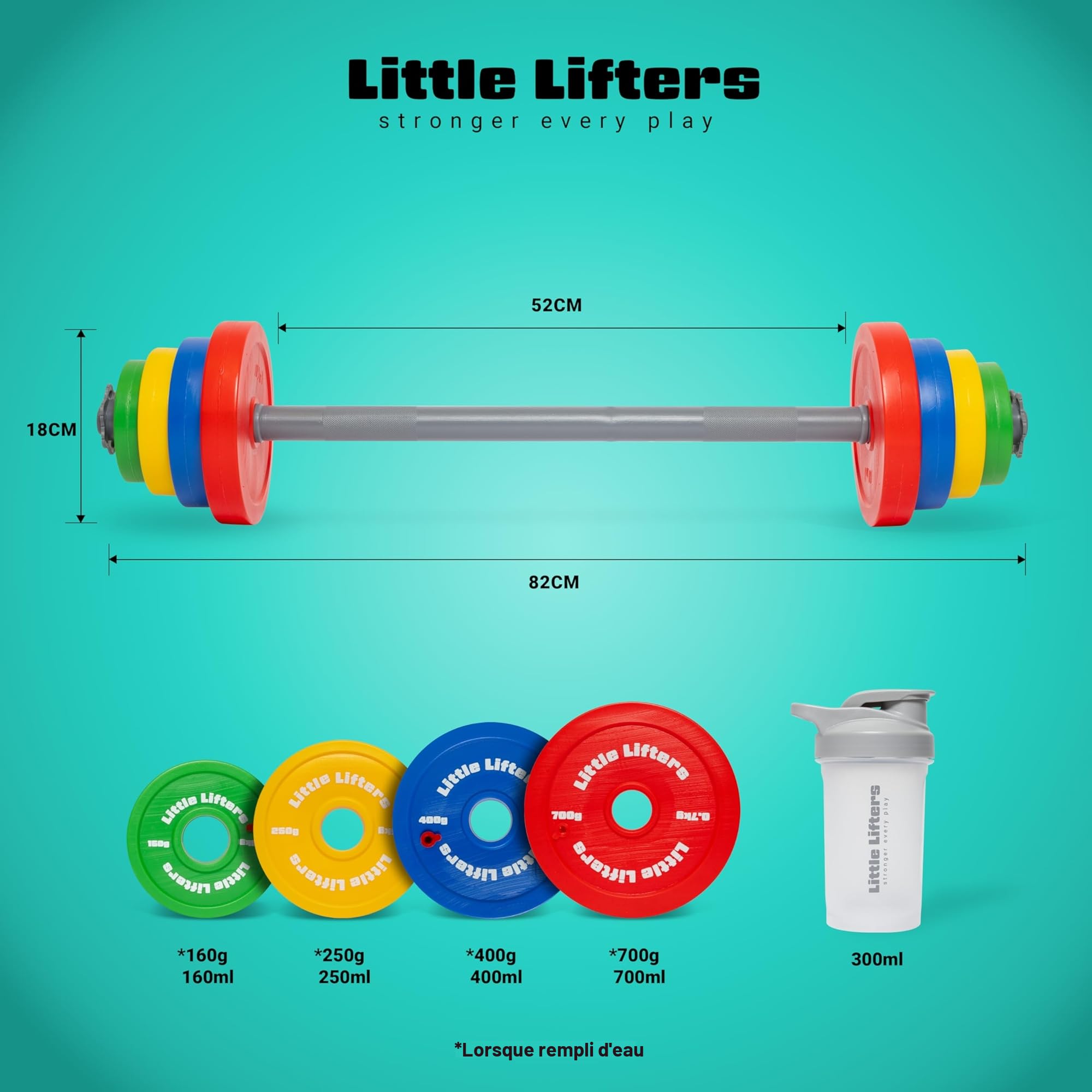Ensemble d'haltères pour enfants – Poids réglables et haltère en plastique avec bouteille d'eau, équipement de gym amusant pour jeux de simulation