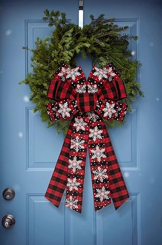 Miniatura 4 de Hying Lazo grande de Navidad para corona, lazos de búfalo rojo y negro para decoración de valla de pared de puerta delantera, corona de nieve de
