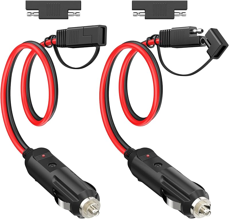 Cabo carregador com plugue de acendedor 12AWG 15 A 12 V CASMAN com conector SAE, LED e adaptador de polaridade reversa – 30,48 cm
