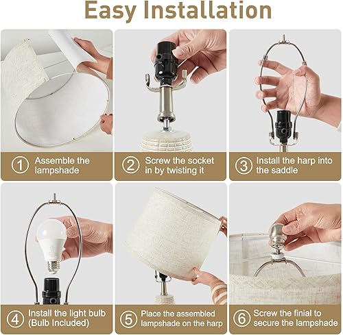 Miniatura 7 de GyroVu Juego de 2 lámparas de mesa de ratán bohemio, lámparas de mesita de noche para mesitas de noche, lámpara de mesa de ratán vintage de granja