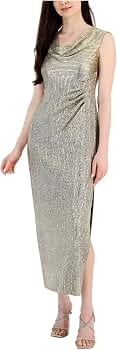 connected apparel gold dress Scoop Neck Knee-Length Casual Faux Jacket Dress Connected Apparel TRT70975M1