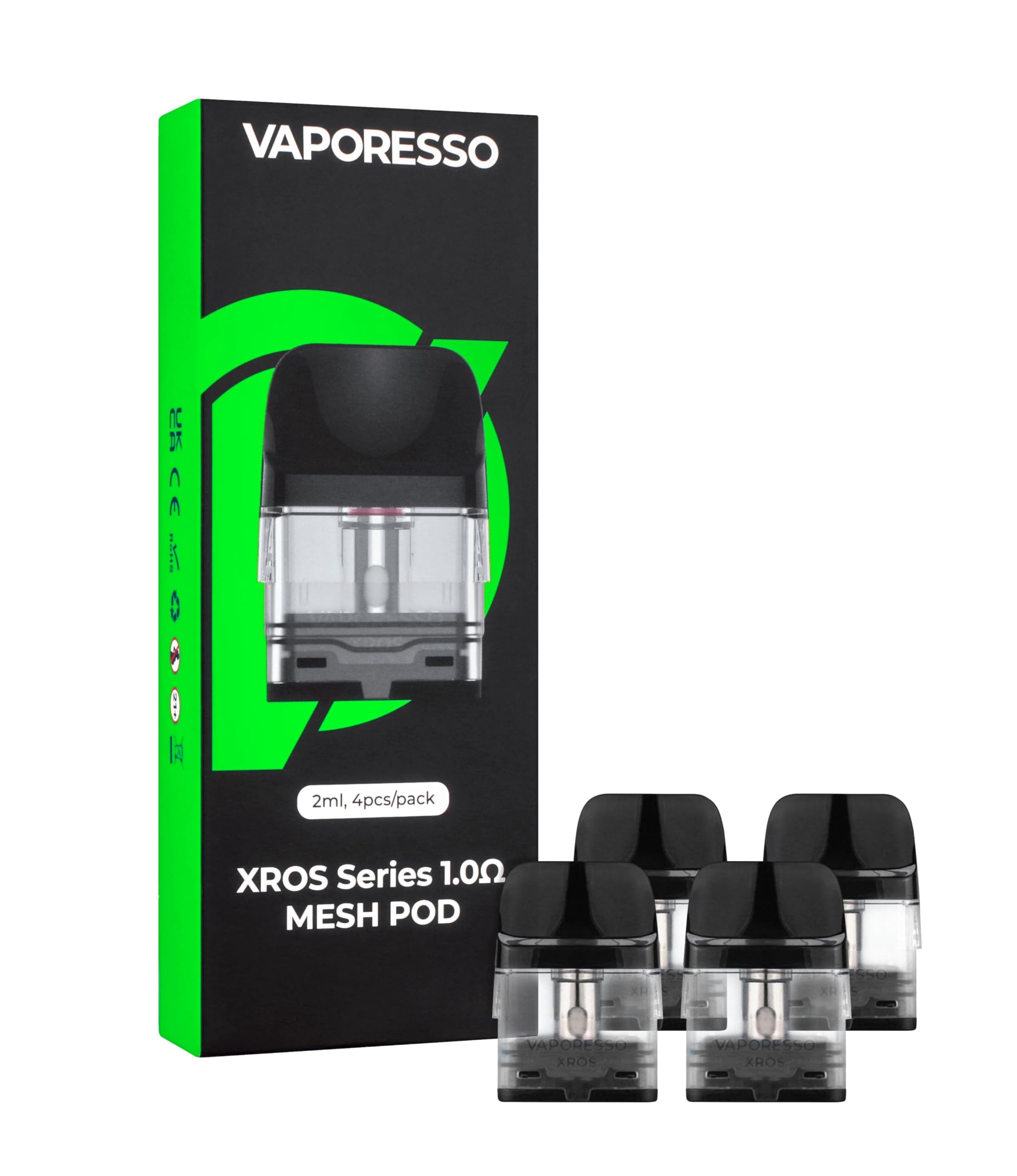 Xros Series Pods compatible with Vaporesso XROS Nano mini 3 and 2 kits MTL No Nicotine (1.0Ω- pack of 4)
