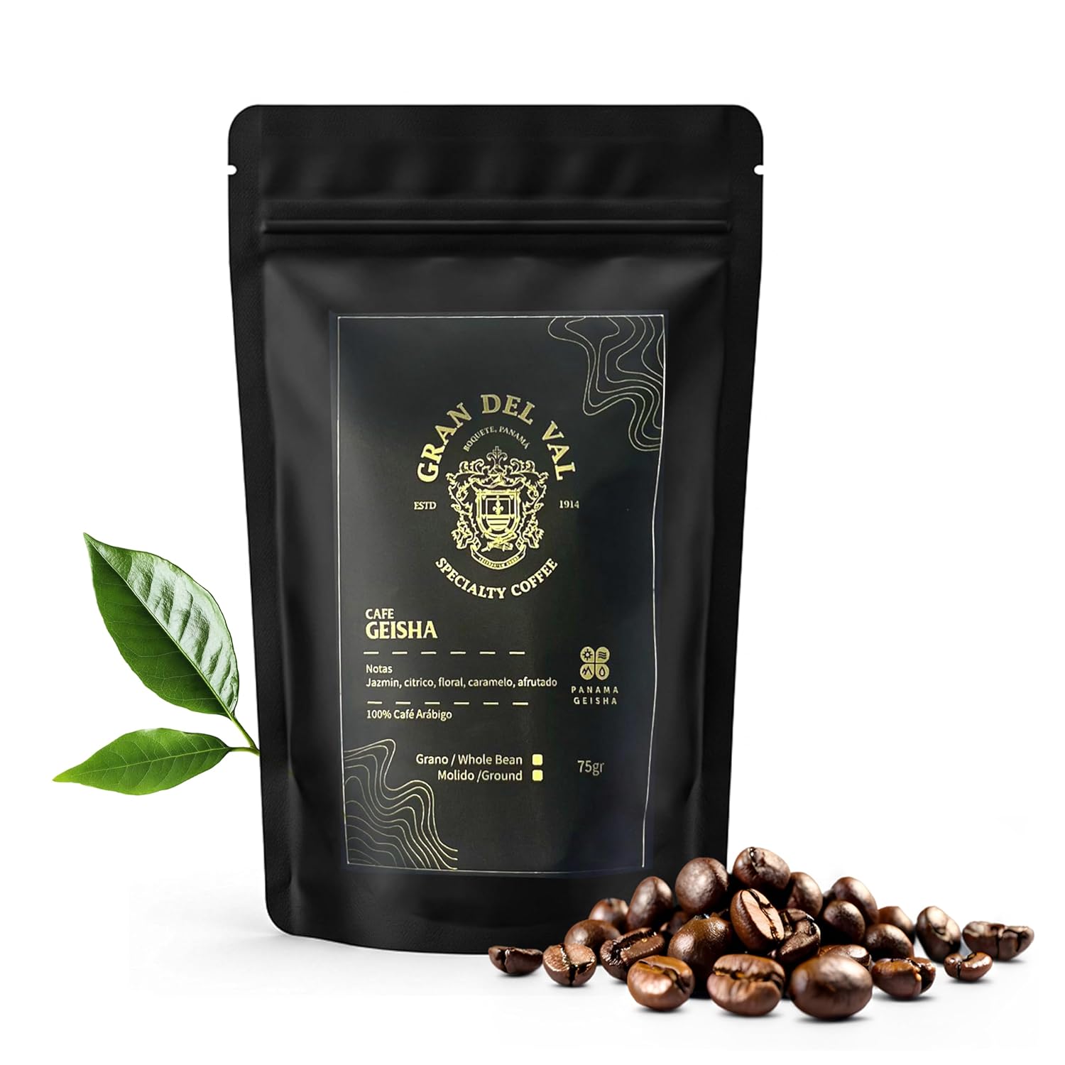 Café Gran Del Val Panama Geisha 2.2 oz Grano Entero Tueste Claro