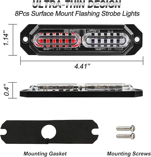 Miniatura 5 de ASPL 8 luces estroboscópicas ultra delgadas de 12 LED para montaje en superficie, luces estroboscópicas intermitentes para camión, automóvil,