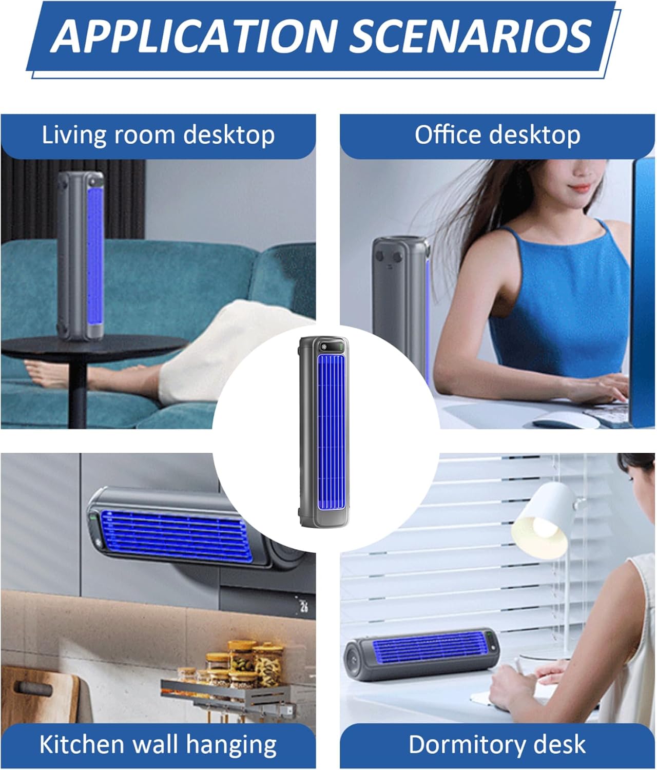 Portable Air Conditioners, 3-Speed Rechargeable & Circulating Small Air Conditioner with Wind Direction Grid, Cooling Fan for Home, Office, Camping