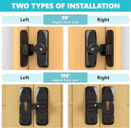 Miniatura 6 de Cerradura de puerta corrediza de granero y herrajes de cierre de 90180 grados, cerradura de puerta pequeña de aleación de zinc para armario, baño,
