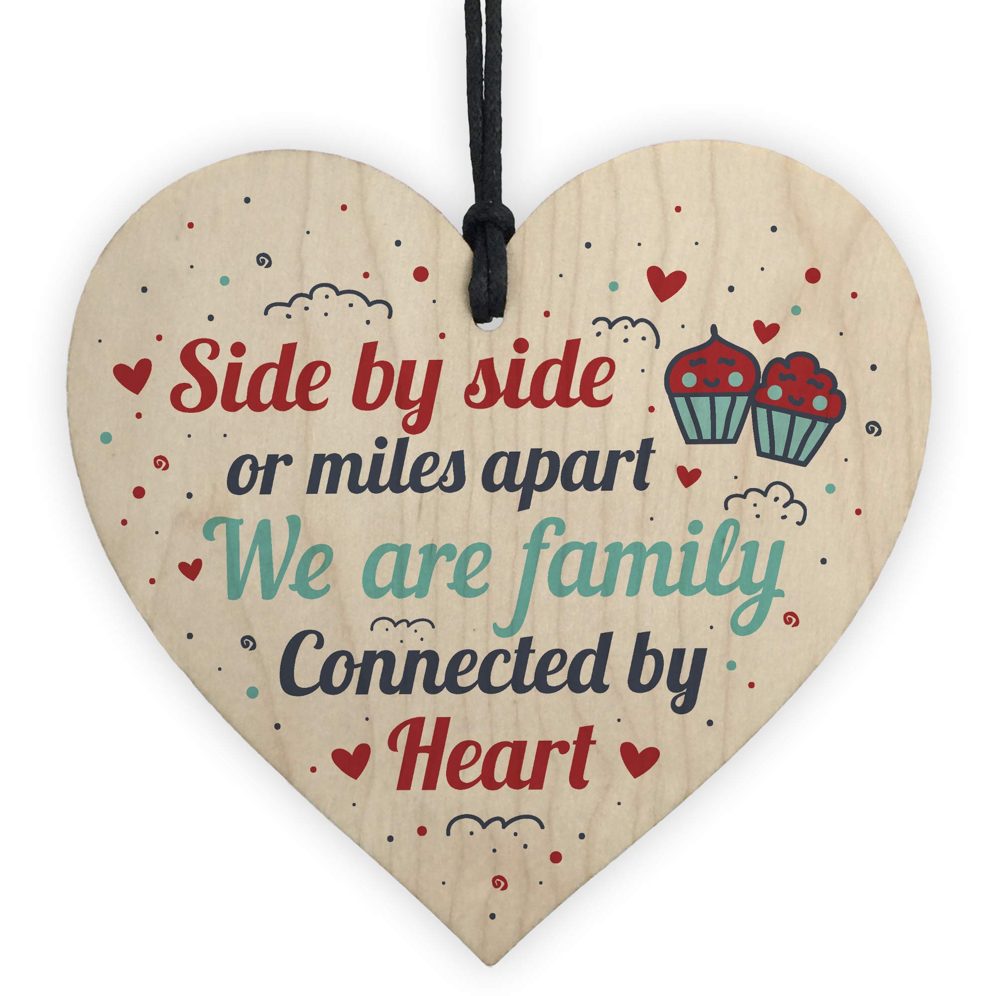 Red Ocean Family Mum Dad Brother Sister Friendship Handmade Wooden Hanging Heart Plaque Christmas Keepsake