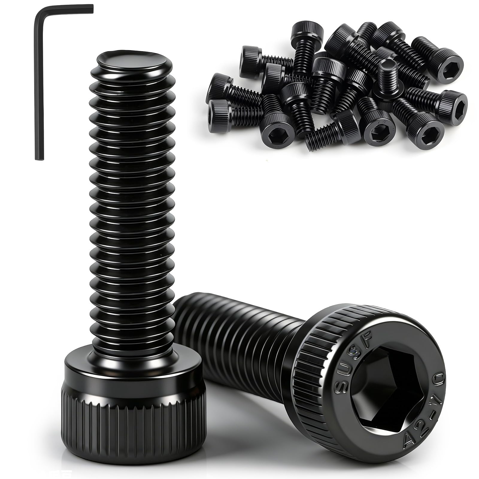 qjuwhua M5x30mm Zylinderschrauben mit Innensechskant Schwarz Edelstahl A2 V2A Zylinderkopfschrauben DIN 912 Schrauben Vollgewinde mit Schraubenschlüssel für Automobil Maschinen und Möbelbau 30 Stück