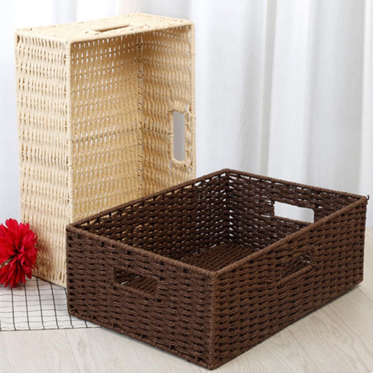 Handmade Organizer Woven Basket Storage Beige Home Grass image 5
