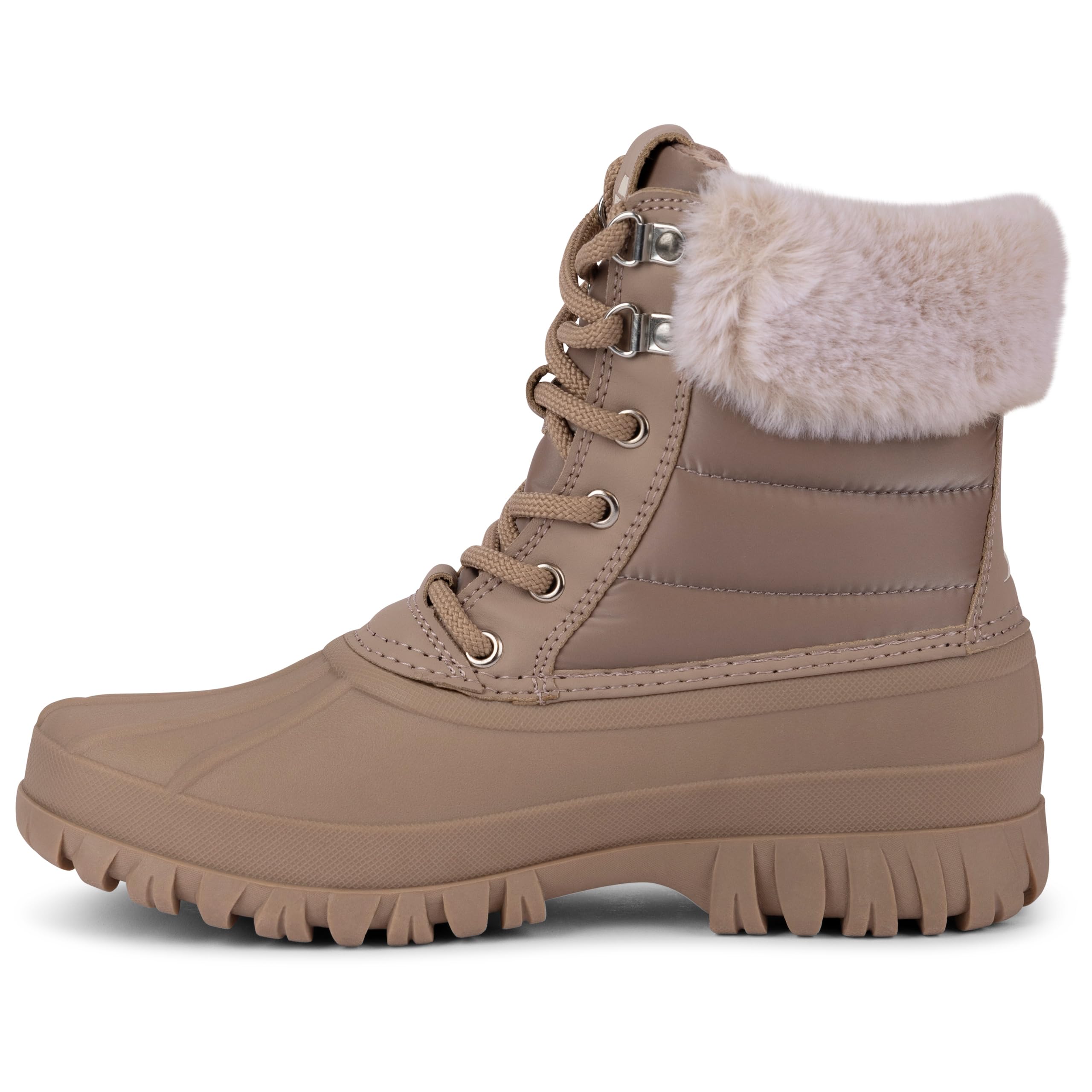 Trespass Briony Bottes de neige pour femme – Semelle extérieure imperméable, fermeture à lacets, doublure en fausse fourrure en peluche, semelle de traction, dessus textile/polyuréthane, doublure