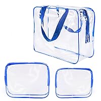 Vista 30 de Kit de 3 piezas de artículos de aseo de viaje de PVC transparente para mujeres y hombres, organizador de embalaje de vinilo impermeable, bolsas