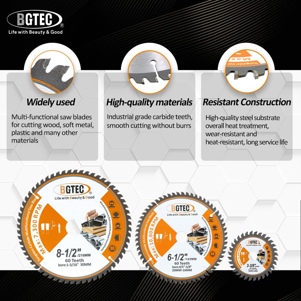 Lame per Seghe Circolari TCT con Denti in Metallo Duro per Uso Generale 165MM 60T con Foro di 20MM per Legno Alluminio Plastica Rame BGTEC, 5 Confezioni