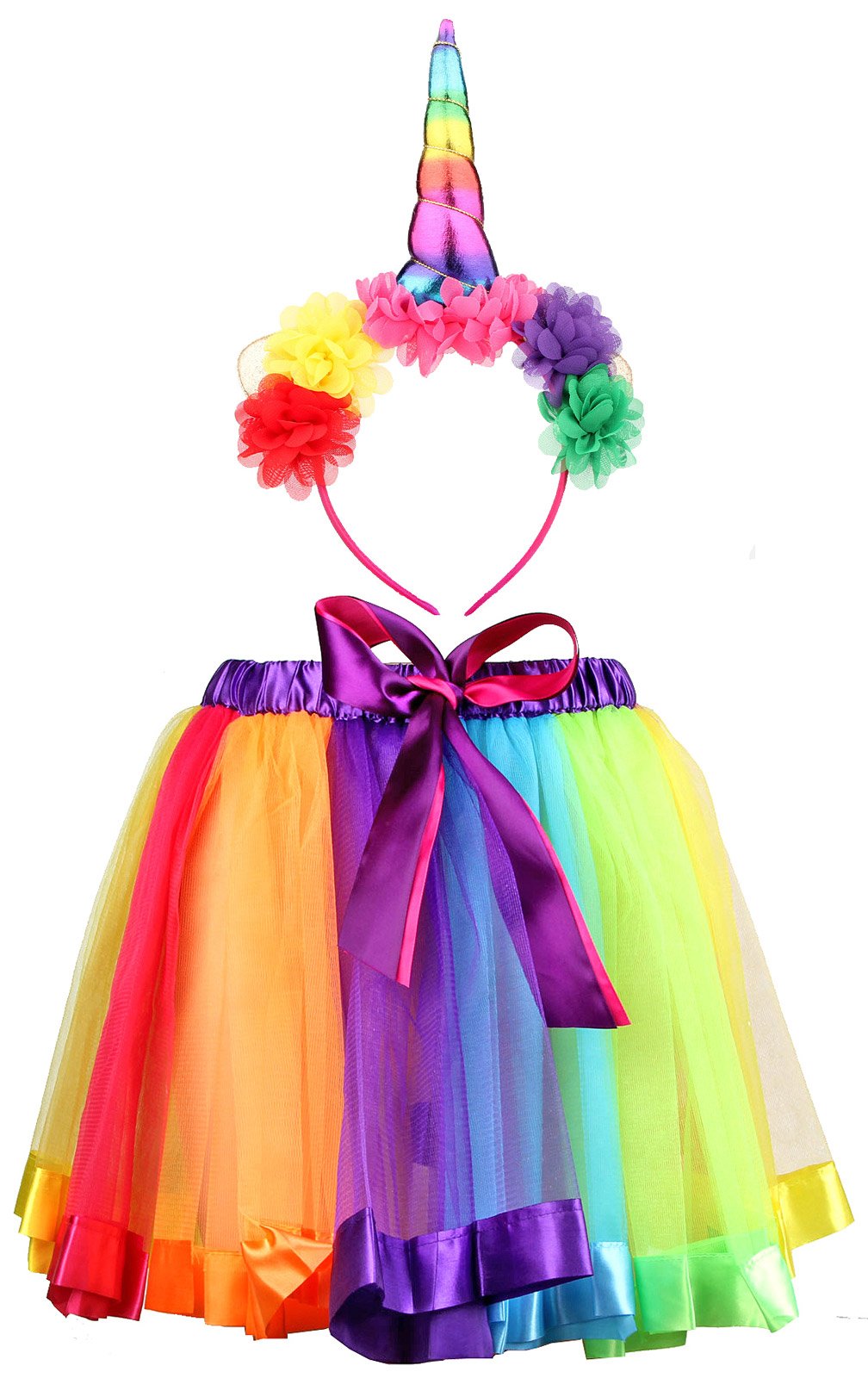 IETANG Women's Rainbow Long Gloves Socks and 3 Layered Tulle Tutu Skirt Party Accessory Set