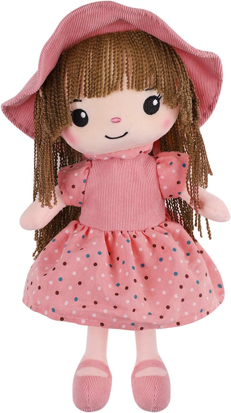 Girls Fluffy Rag Doll Plush Stuffed Toy Soft Doll Gifts with Hat Skirt Princess Plush Toy Phial Cute Little Girls Dolls Girl Decoration Companion Toys Ragdoll Toy for Christmas Birthday Gift 40CM