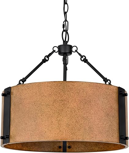 Miniatura 9 de Candelabro industrial, pantalla de tambor de bronce rústico de 3 luces, accesorio de iluminación colgante de granja con detalles de metal para